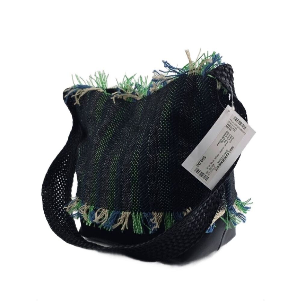 Daniella Lehavi Woven Fringe Hobo Bag in Multi-Tone Green & Blue